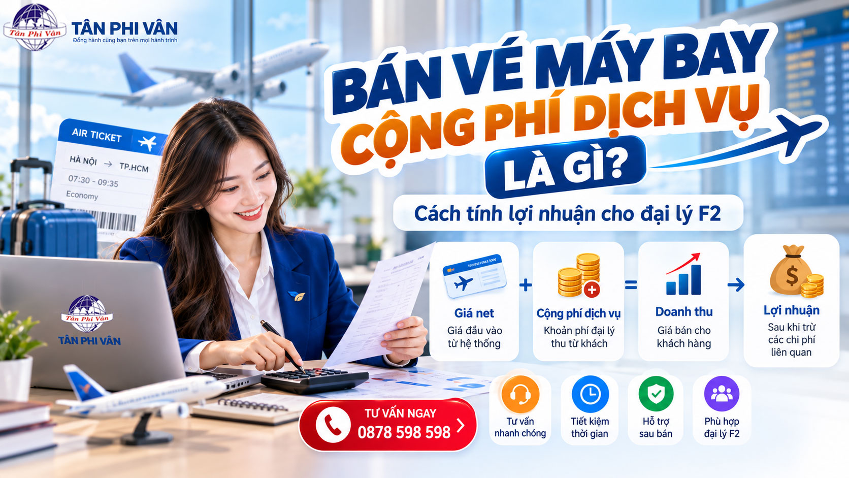 Bán vé máy bay cộng phí dịch vụ và cách tính lợi nhuận đại lý F2