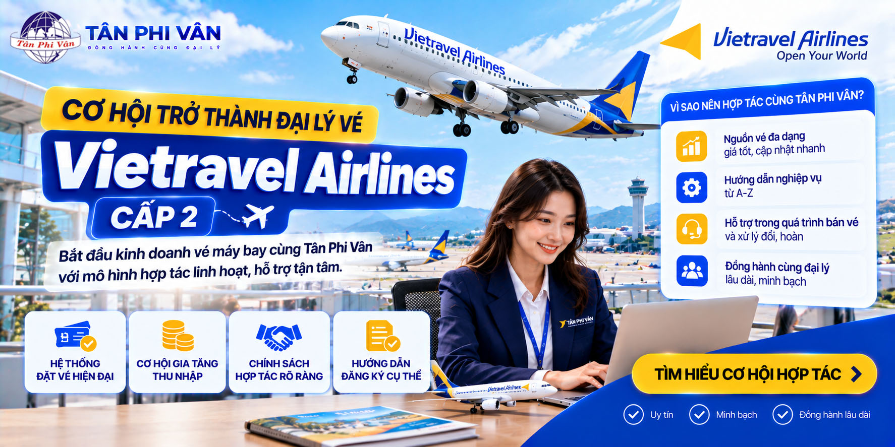 Đại lý vé Vietravel Airlines cấp 2 hợp tác cùng Tân Phi Vân