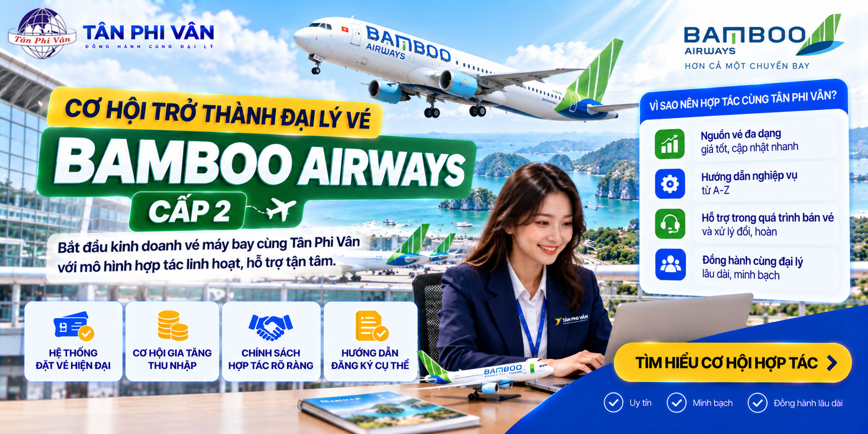 Đại lý vé Bamboo Airways cấp 2 hợp tác cùng Tân Phi Vân