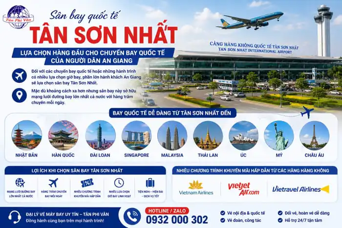 Đại lý vé máy bay tại An Giang uy tín, giá tốt, hỗ trợ 24/7 5 sân bay quốc tế tân sơn nhất