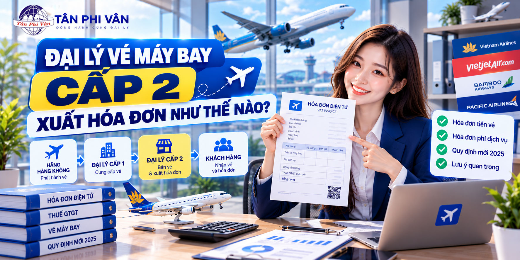 Đại lý vé máy bay cấp 2 xuất hóa đơn cho khách hàng như thế nào